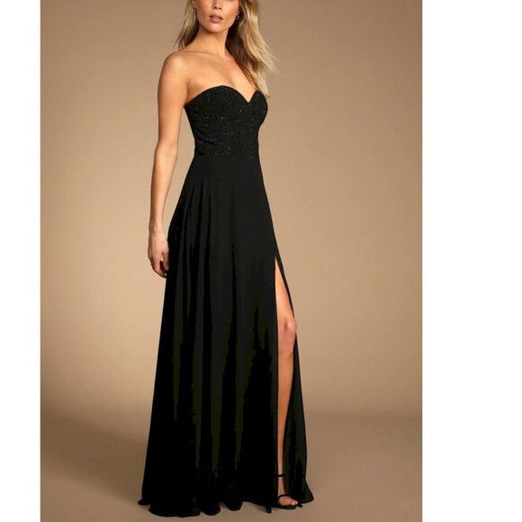 Lulus Remember This Moment Black Rhinestone Strapless Maxi Dress Medium New NWT - Picture 3 of 6